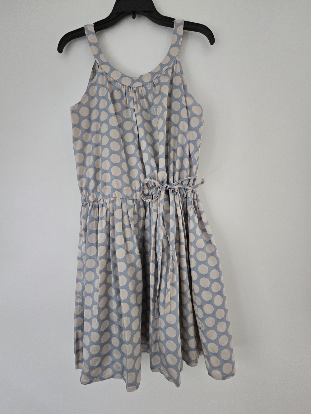 Sleeveless Polka Dot Casual Dress in Light Blue and Cream
